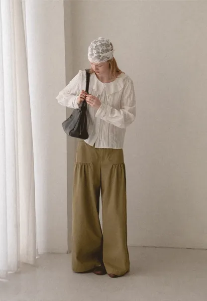 High Waist Pleated Wide Leg Casual Pants