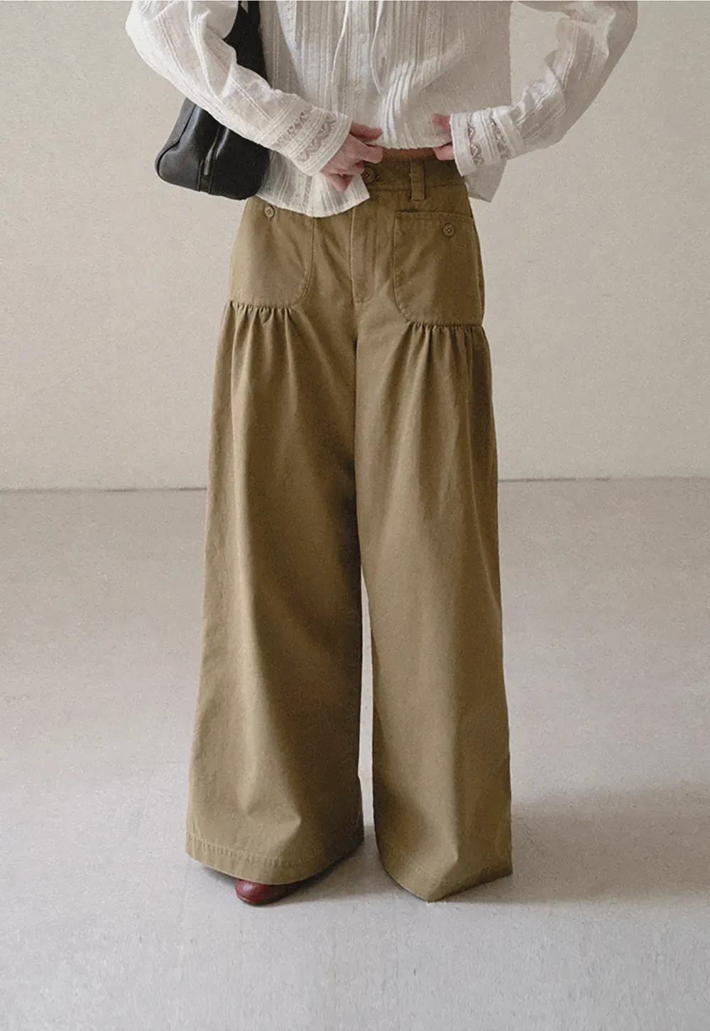 High Waist Pleated Wide Leg Casual Pants