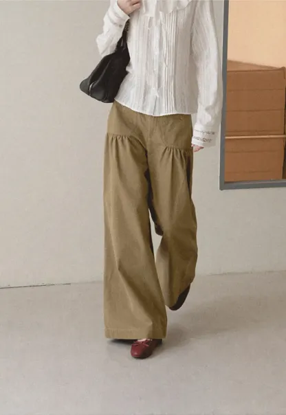 High Waist Pleated Wide Leg Casual Pants