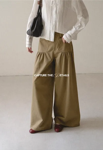 High Waist Pleated Wide Leg Casual Pants