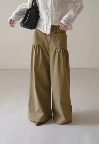 High Waist Pleated Wide Leg Casual Pants