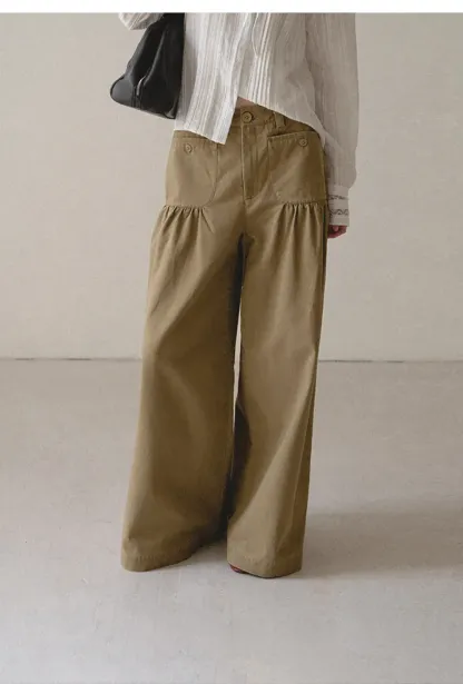 High Waist Pleated Wide Leg Casual Pants