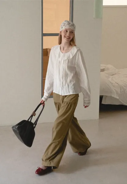 High Waist Pleated Wide Leg Casual Pants