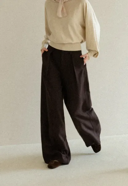 High Waist Wide Leg Pleated Casual Pants