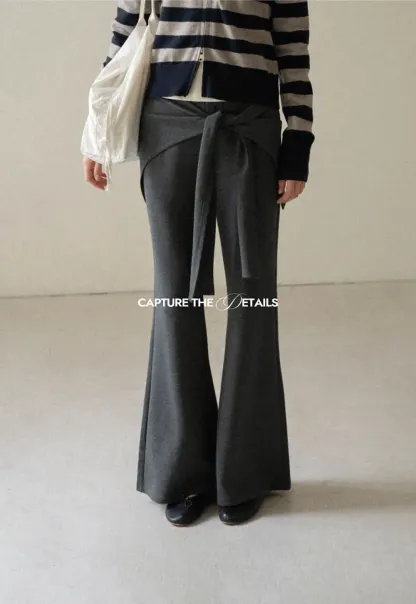 Wrap Waist Flared Casual Pants