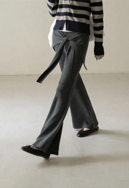 Wrap Waist Flared Casual Pants