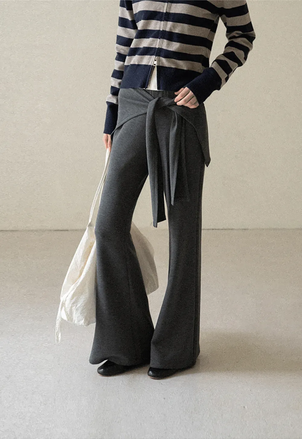 Wrap Waist Flared Casual Pants