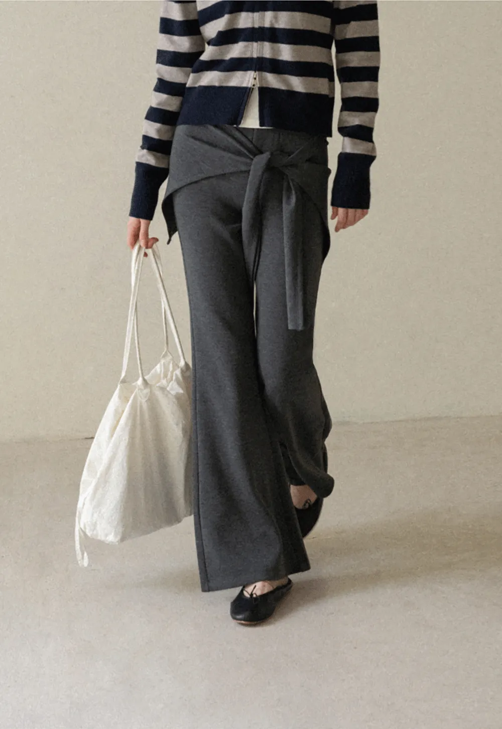 Wrap Waist Flared Casual Pants