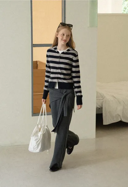 Wrap Waist Flared Casual Pants