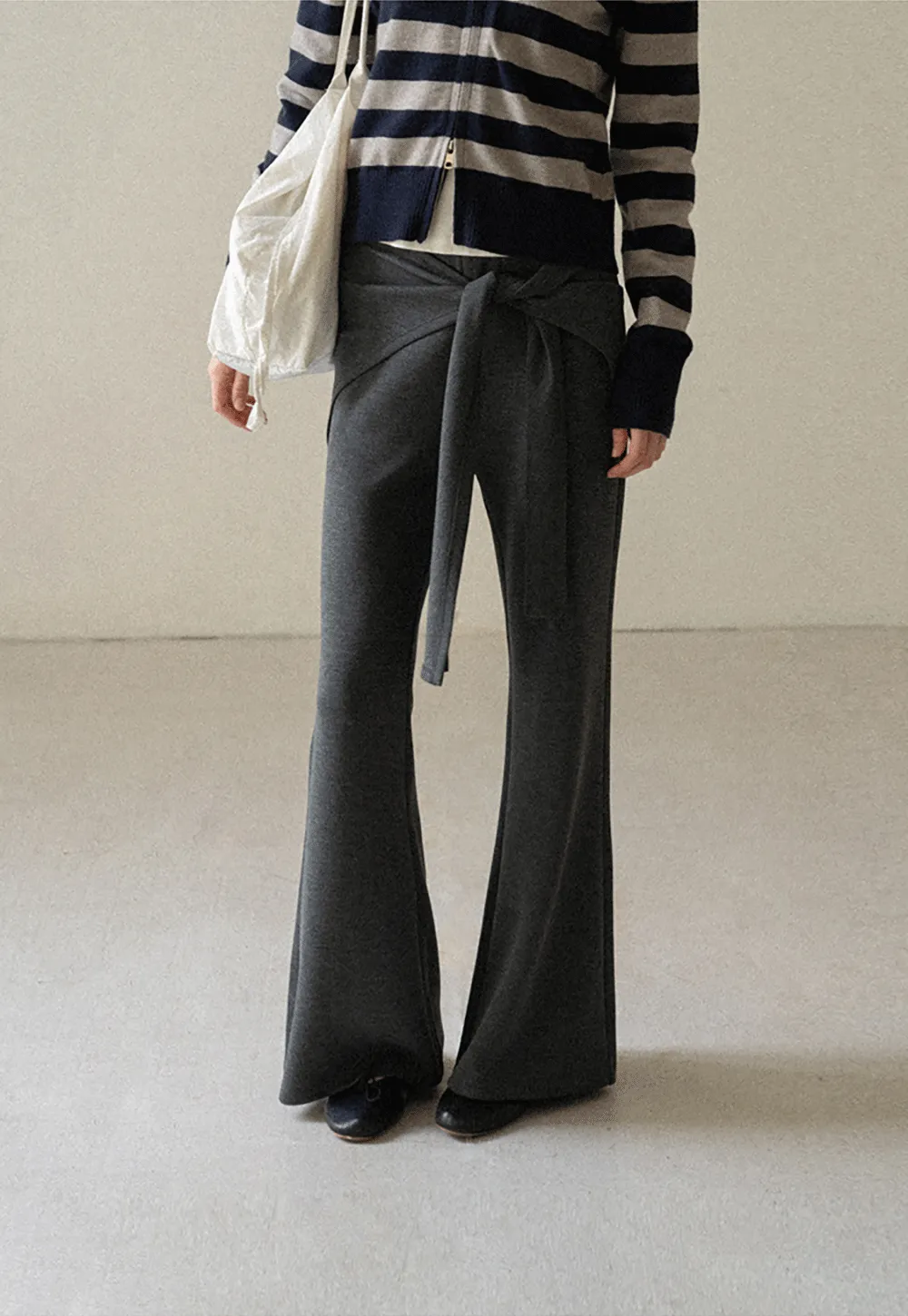 Wrap Waist Flared Casual Pants