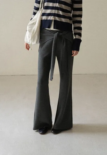 Wrap Waist Flared Casual Pants