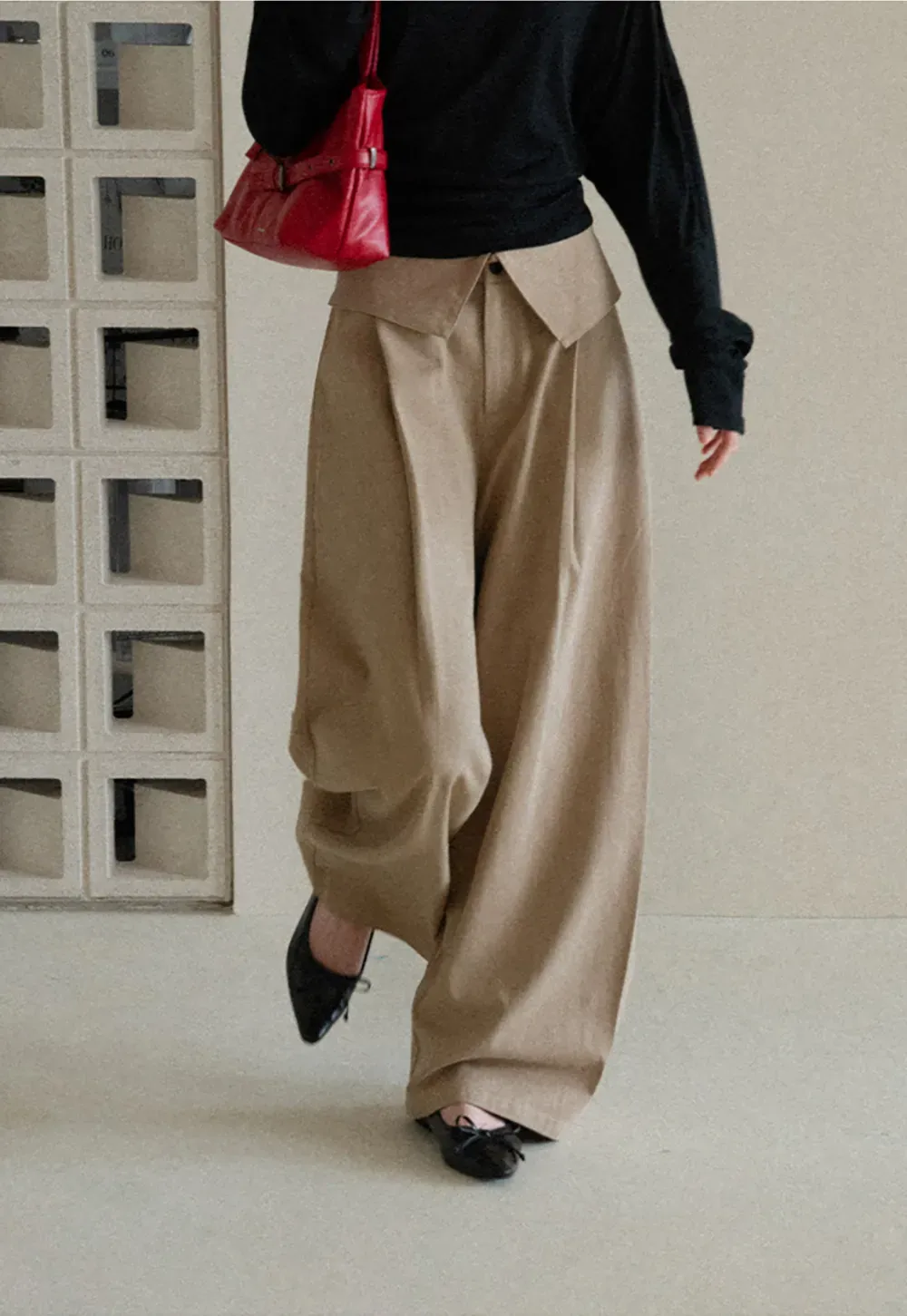 Lace Trim High Waist Wide Leg Casual Pants