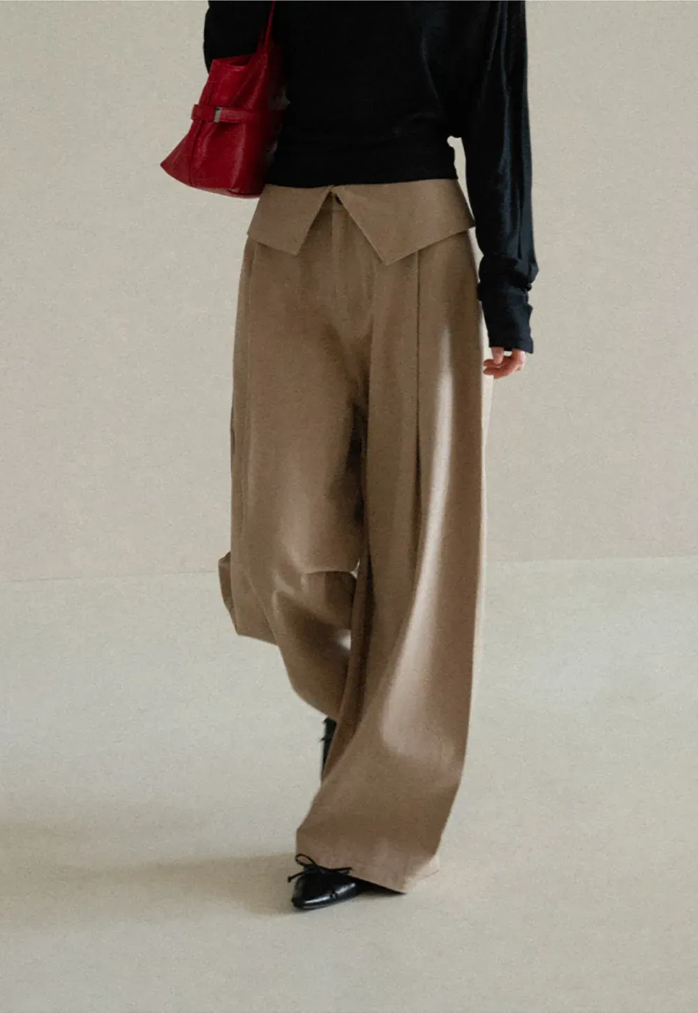 Lace Trim High Waist Wide Leg Casual Pants