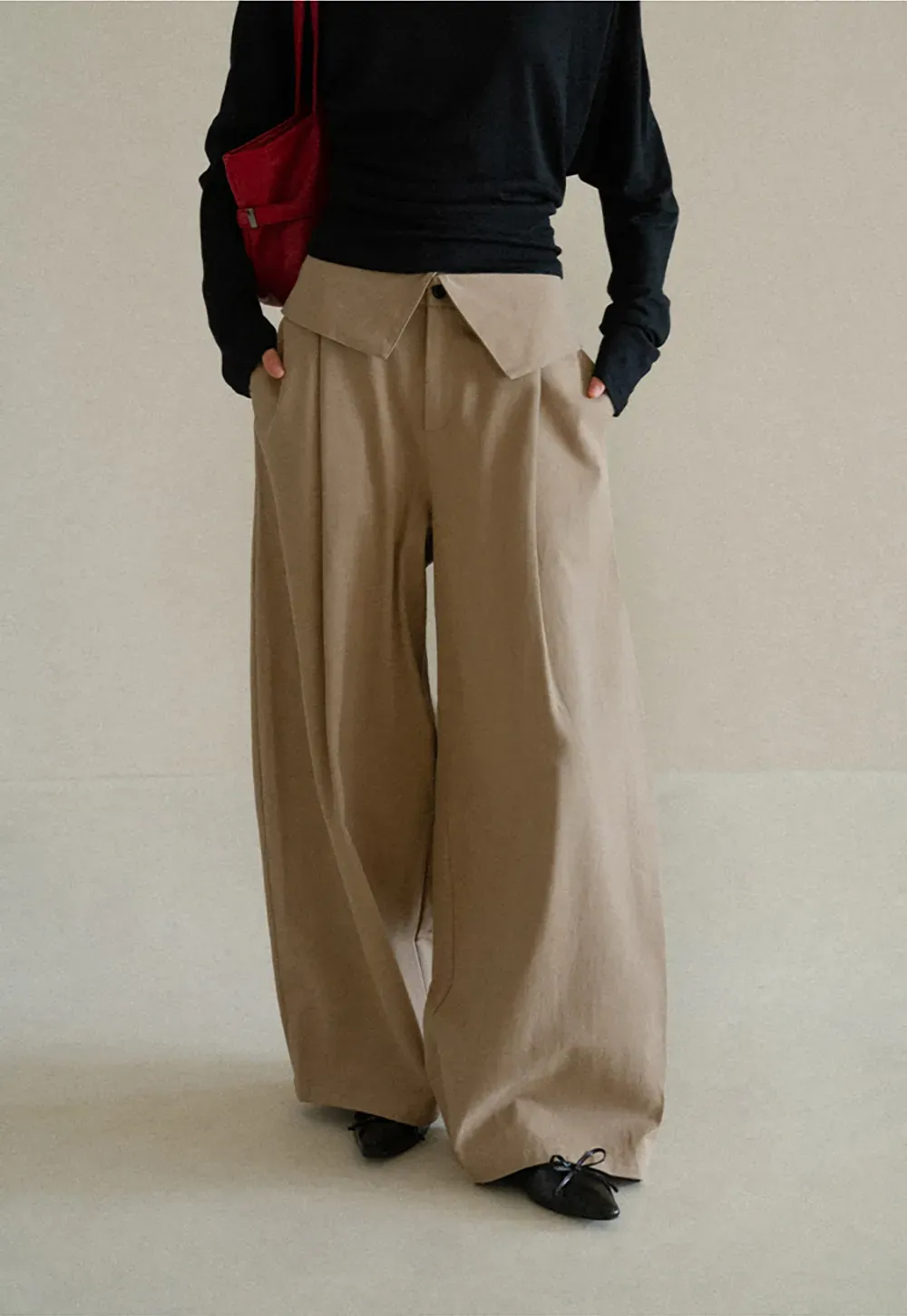 Lace Trim High Waist Wide Leg Casual Pants