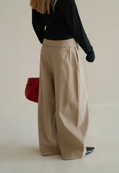 Lace Trim High Waist Wide Leg Casual Pants
