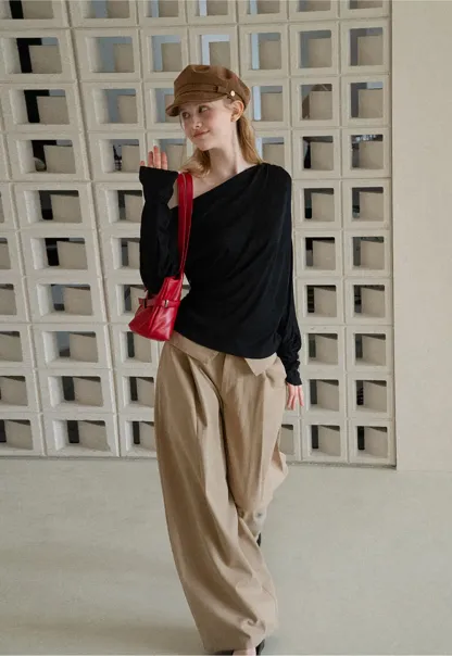 Lace Trim High Waist Wide Leg Casual Pants
