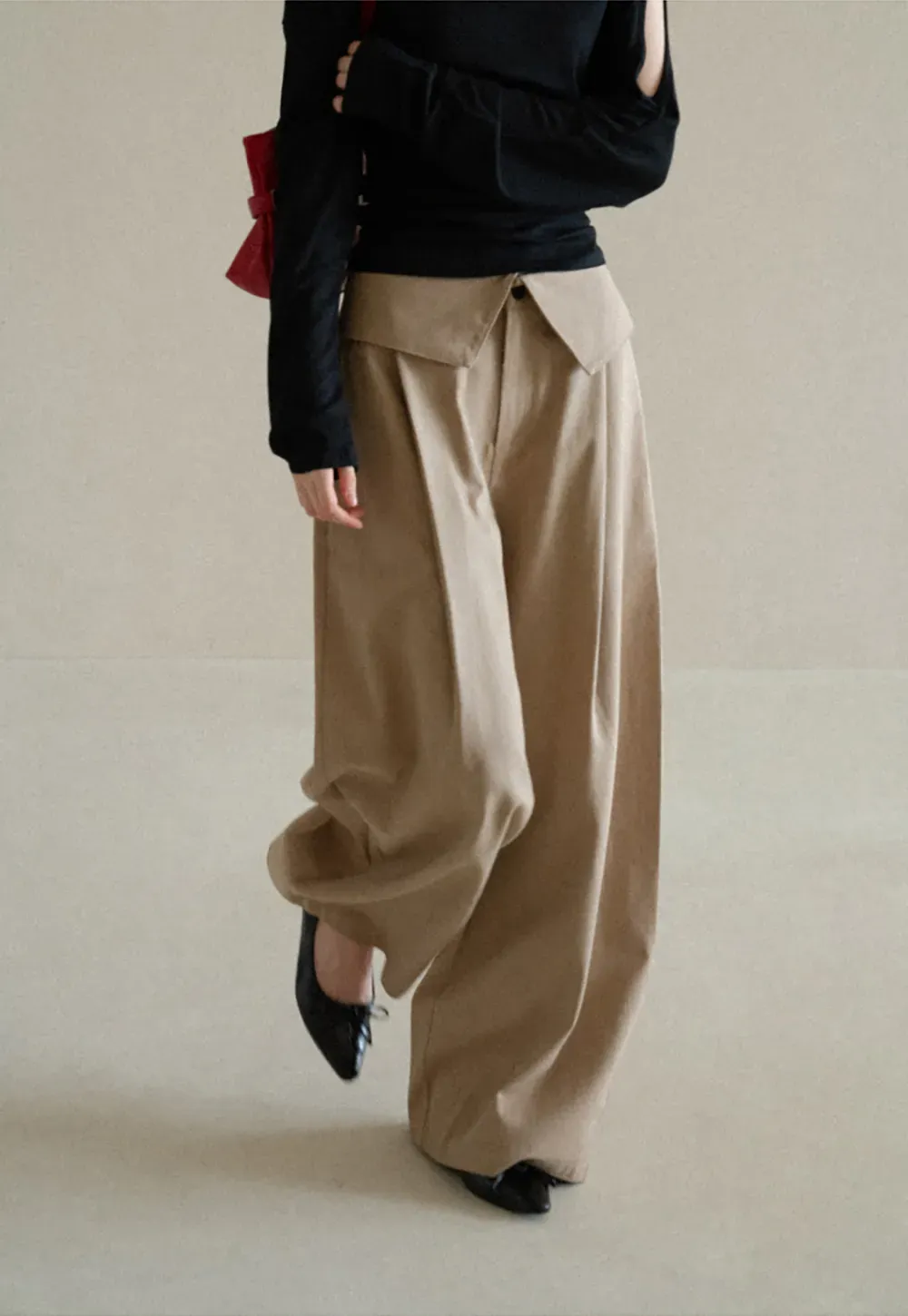 Lace Trim High Waist Wide Leg Casual Pants
