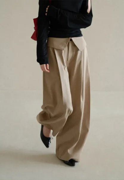 Lace Trim High Waist Wide Leg Casual Pants