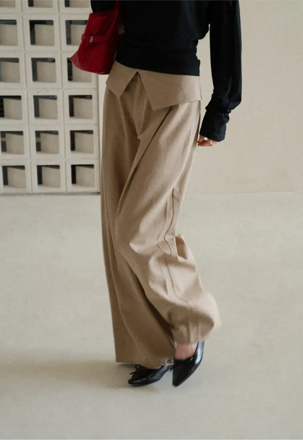 Lace Trim High Waist Wide Leg Casual Pants