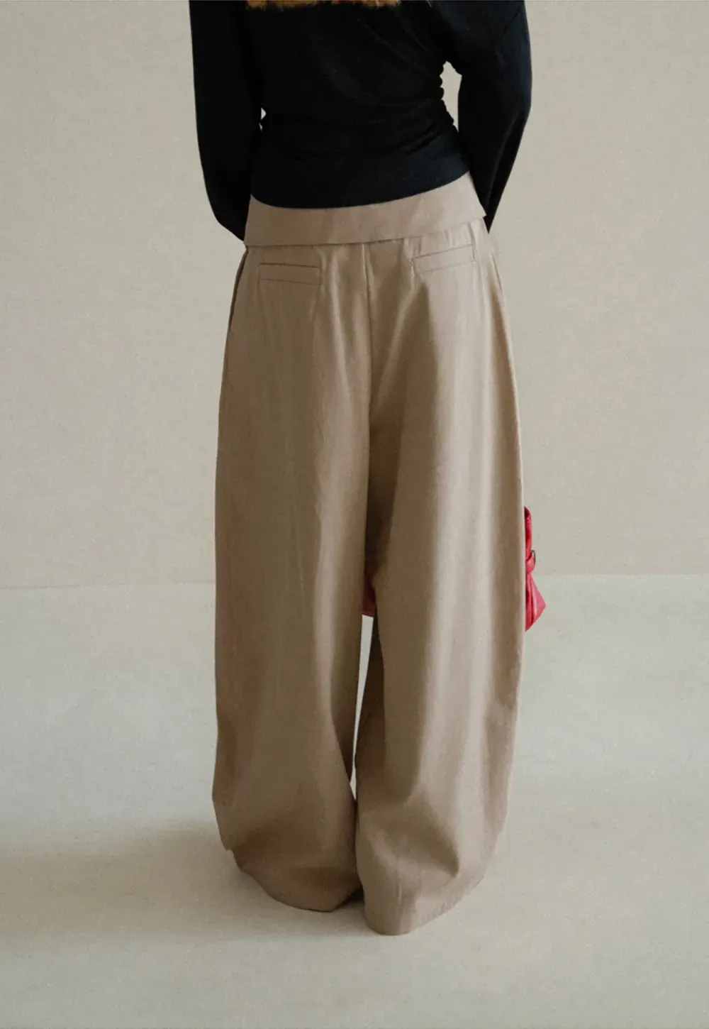 Lace Trim High Waist Wide Leg Casual Pants