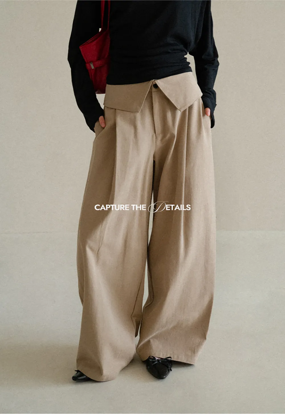 Lace Trim High Waist Wide Leg Casual Pants