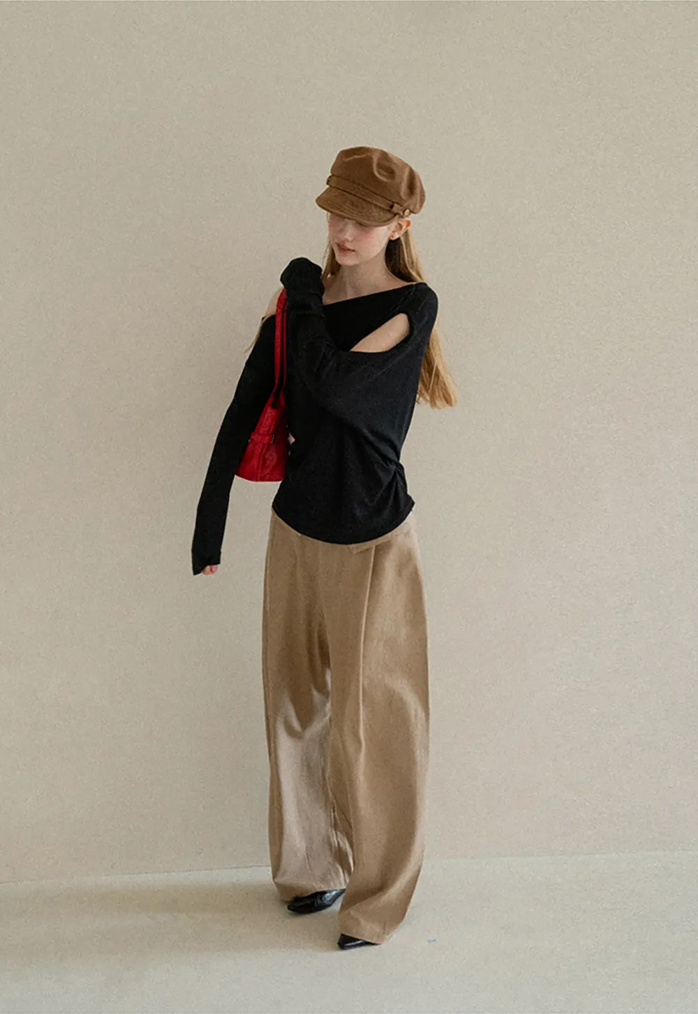 Lace Trim High Waist Wide Leg Casual Pants