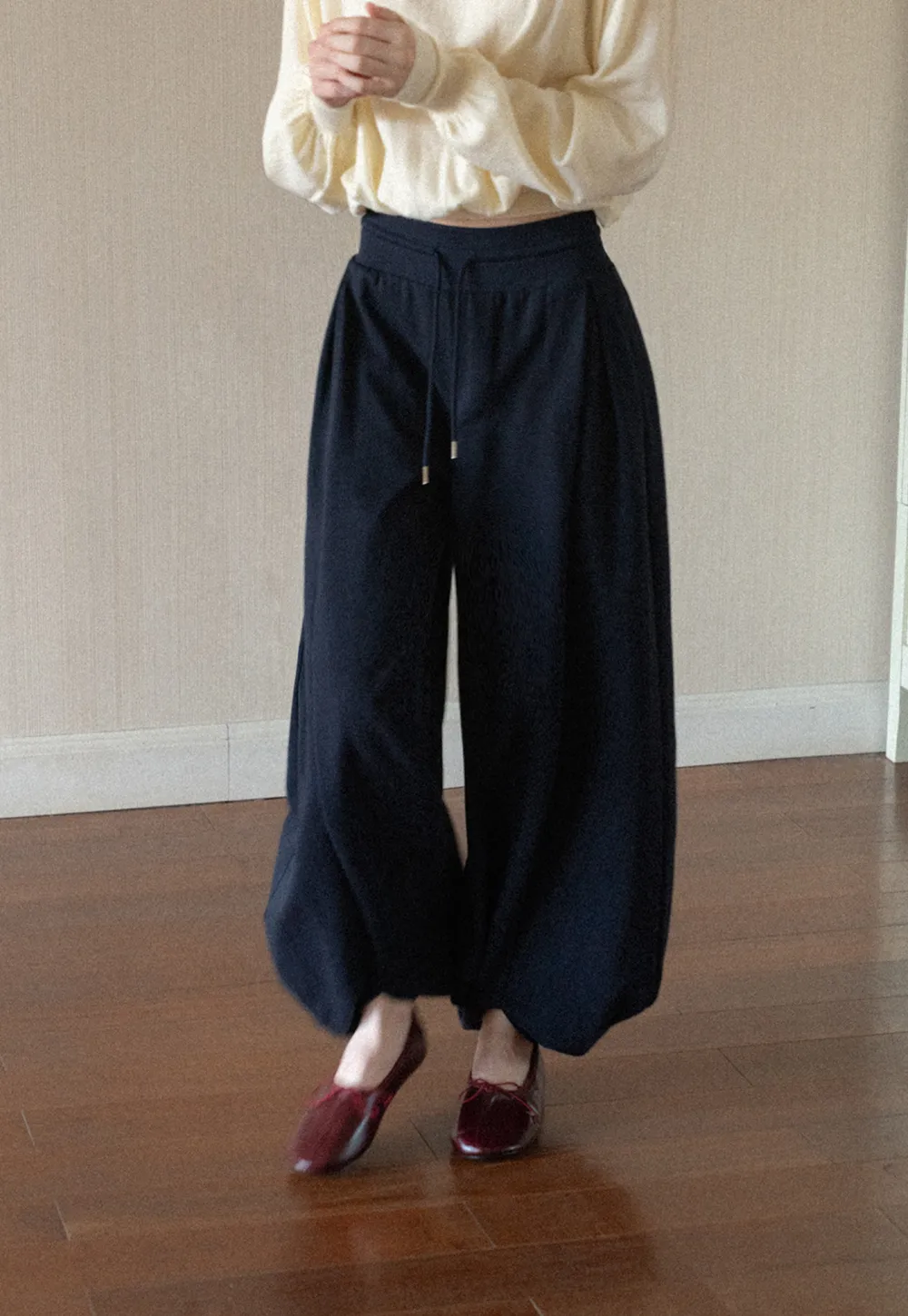 High Waist Drawstring Wide Leg Casual Pants