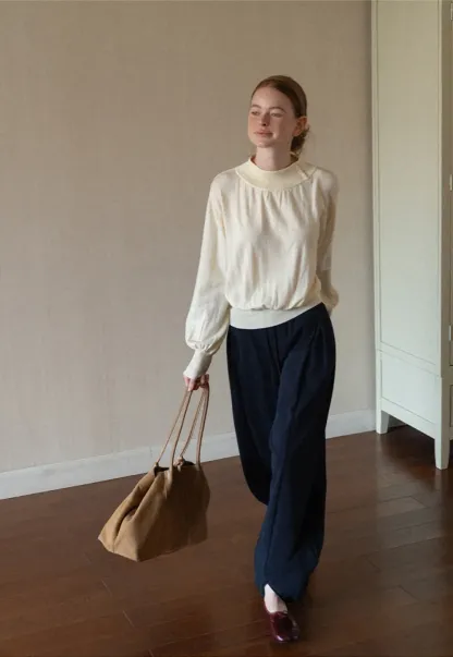 High Waist Drawstring Wide Leg Casual Pants