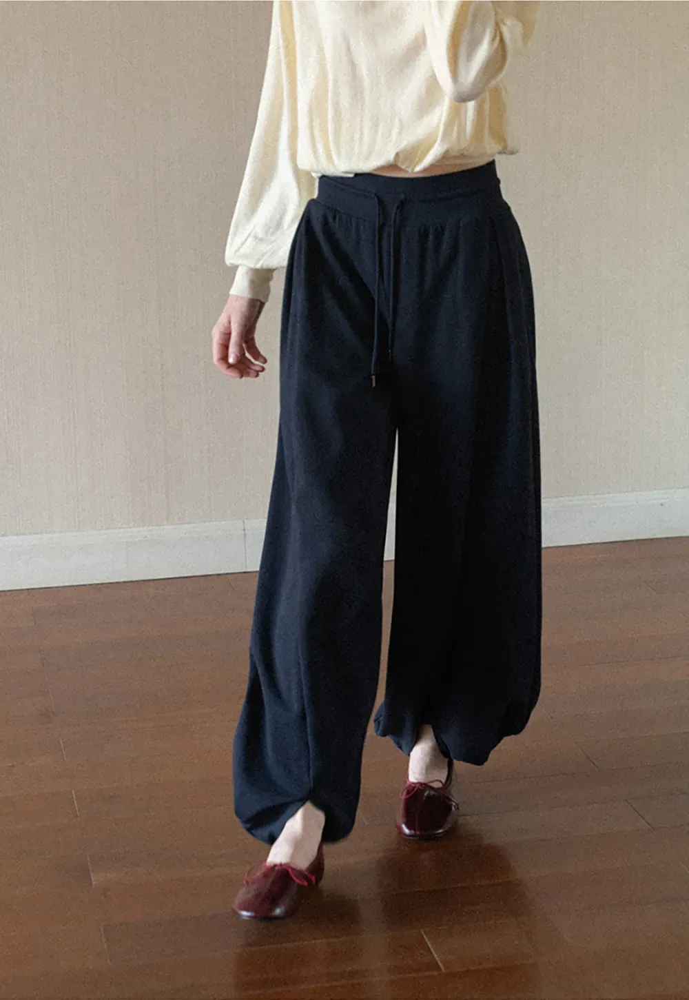 High Waist Drawstring Wide Leg Casual Pants