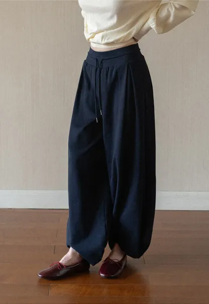 High Waist Drawstring Wide Leg Casual Pants