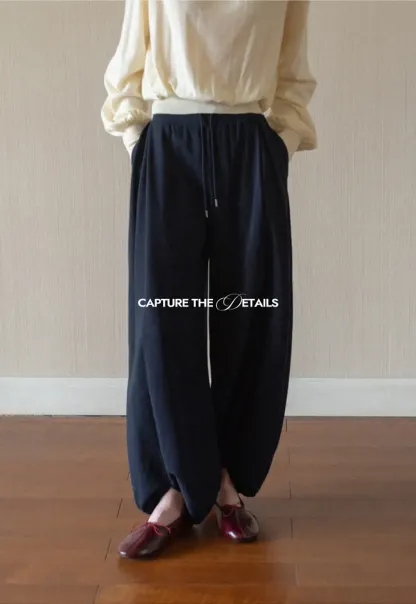 High Waist Drawstring Wide Leg Casual Pants