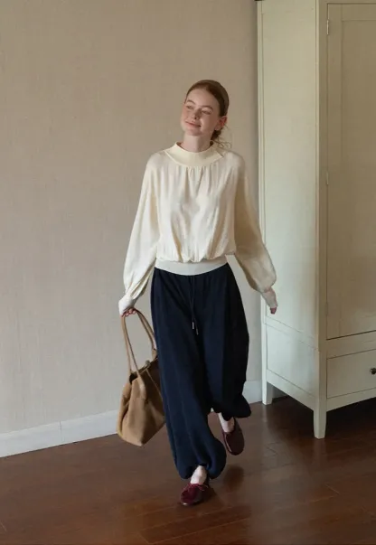 High Waist Drawstring Wide Leg Casual Pants