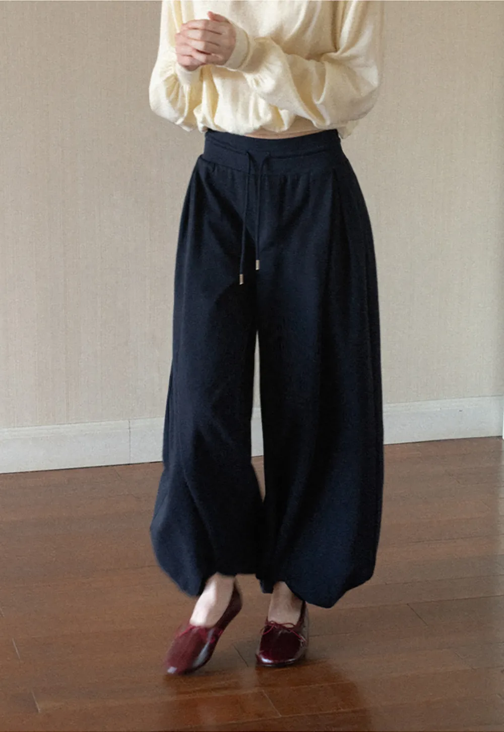 High Waist Drawstring Wide Leg Casual Pants