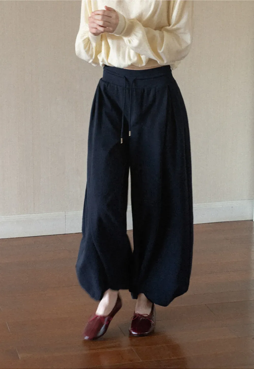 High Waist Drawstring Wide Leg Casual Pants