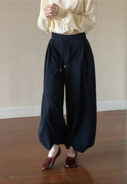 High Waist Drawstring Wide Leg Casual Pants