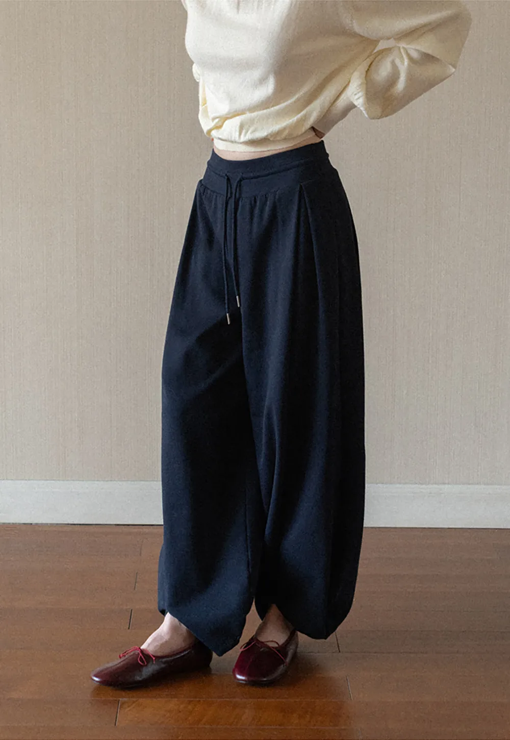 High Waist Drawstring Wide Leg Casual Pants