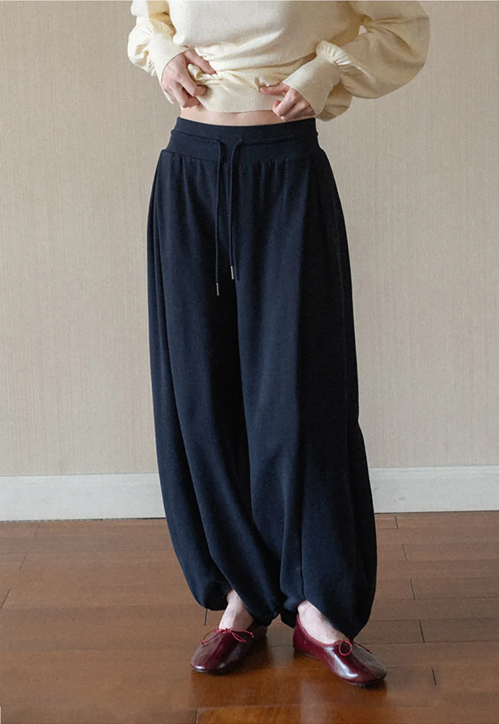 High Waist Drawstring Wide Leg Casual Pants