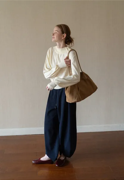 High Waist Drawstring Wide Leg Casual Pants