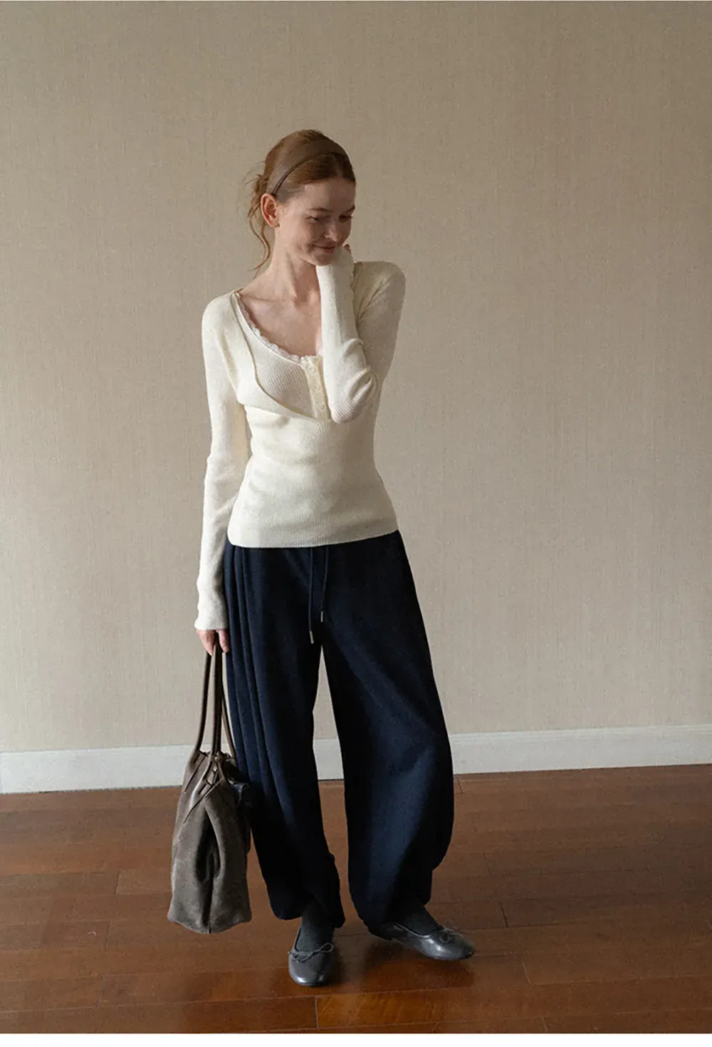 High Waist Drawstring Wide Leg Casual Pants