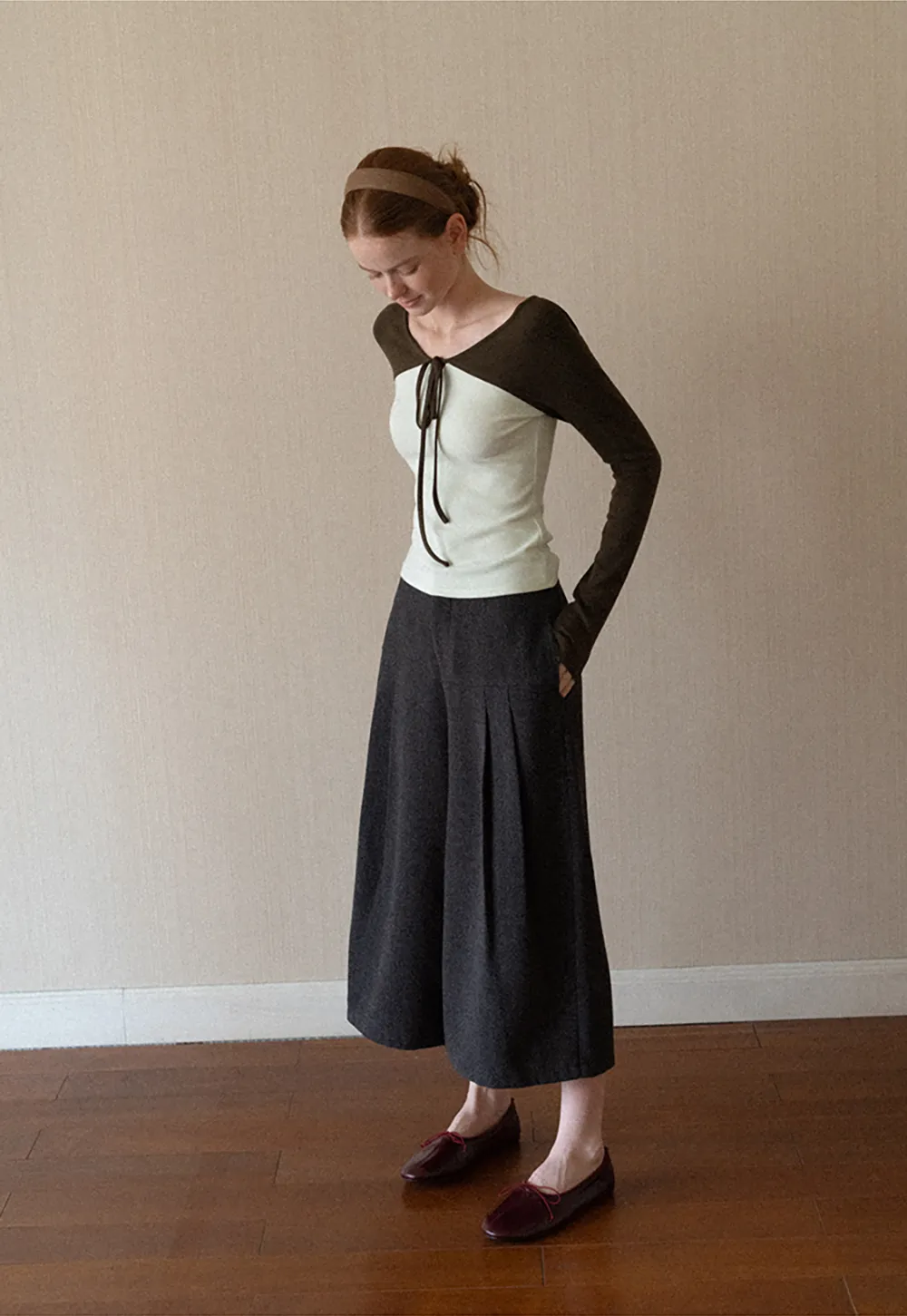 Pleated Wide Leg Cropped Casual Pants