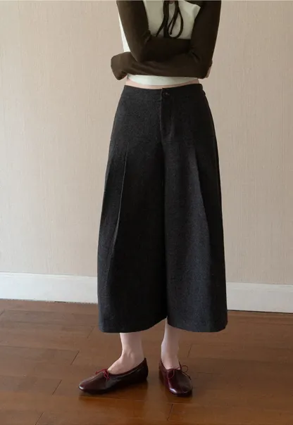 Pleated Wide Leg Cropped Casual Pants
