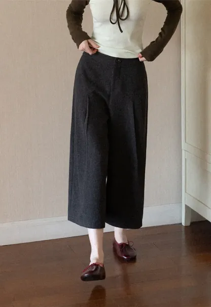 Pleated Wide Leg Cropped Casual Pants