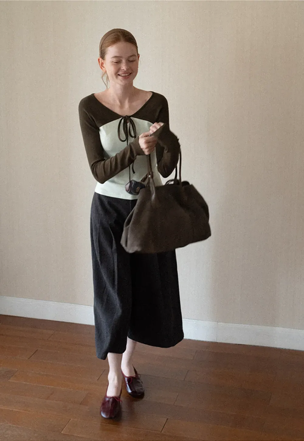 Pleated Wide Leg Cropped Casual Pants