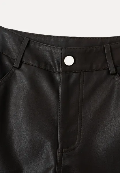 Pleated Wide Leg Leatherette Casual Pants