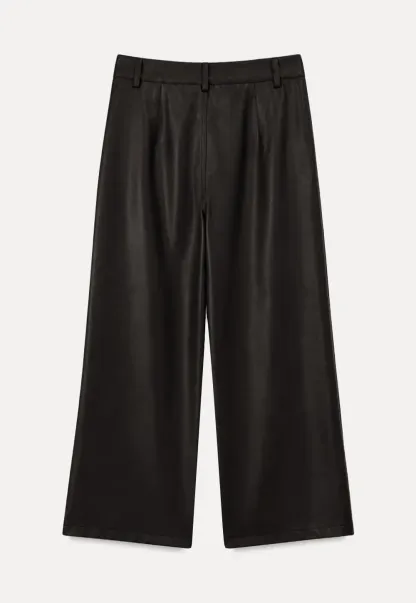 Pleated Wide Leg Leatherette Casual Pants