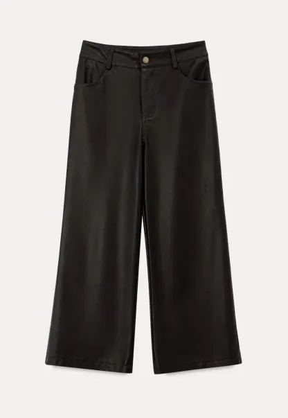 Pleated Wide Leg Leatherette Casual Pants