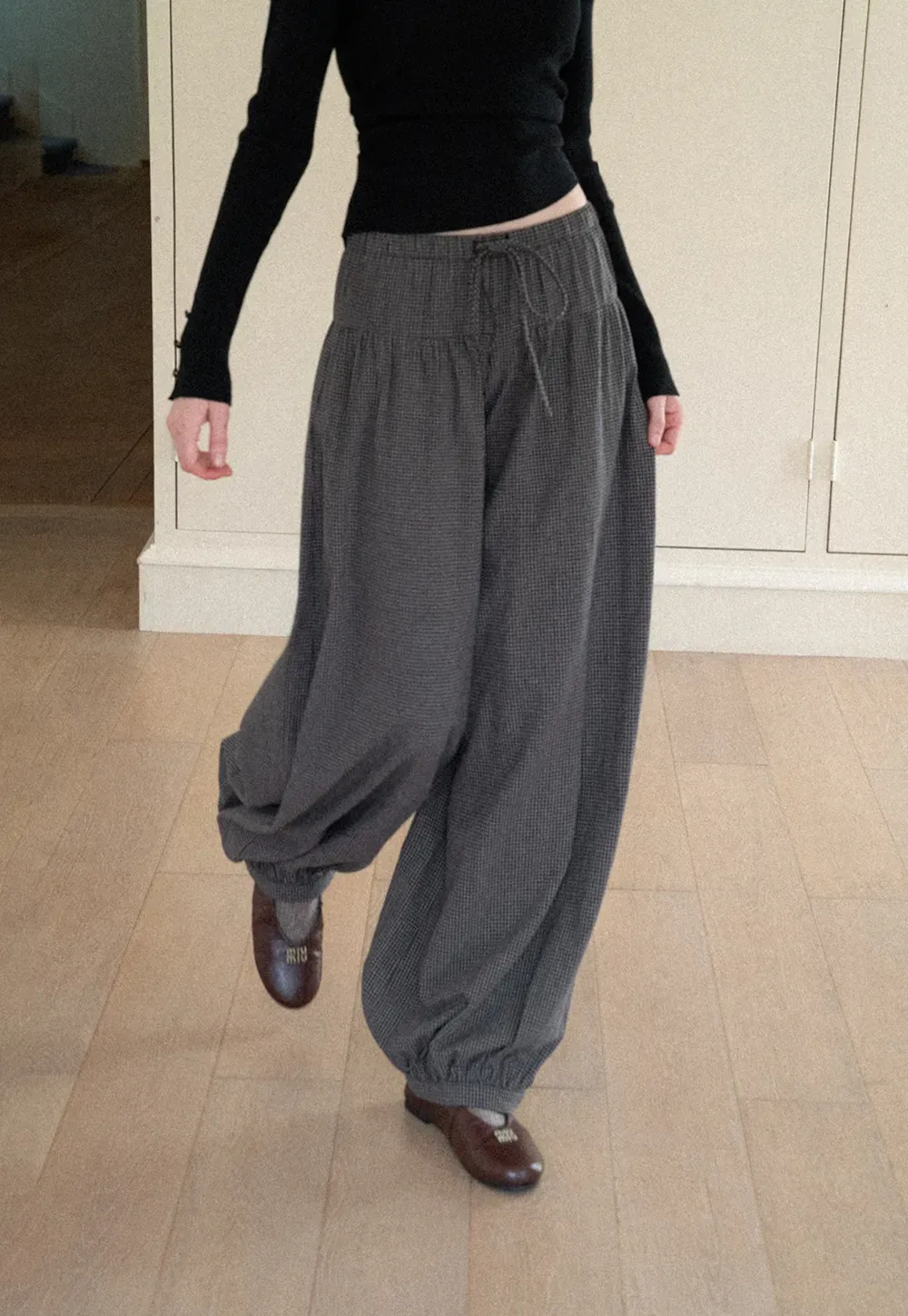 High Waist Drawstring Wide Leg Casual Pants