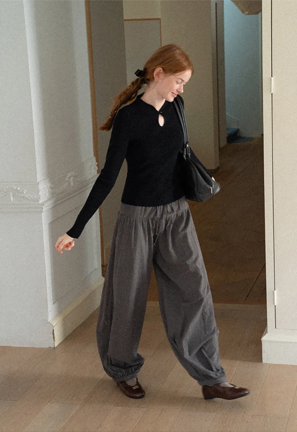 High Waist Drawstring Wide Leg Casual Pants