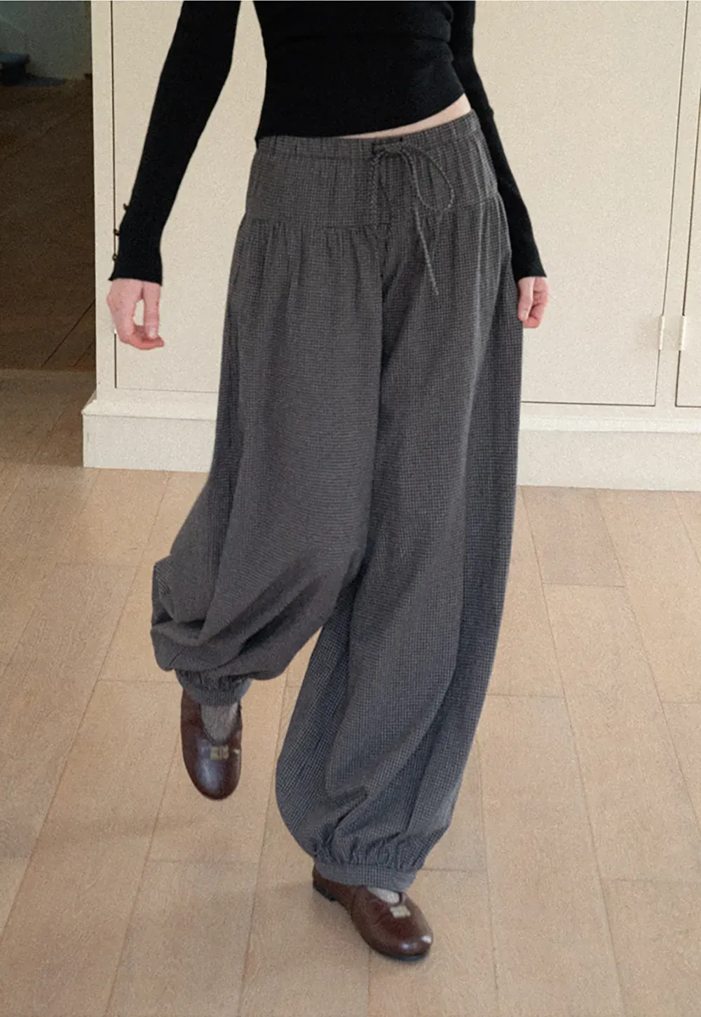 High Waist Drawstring Wide Leg Casual Pants