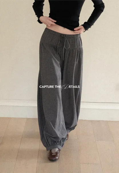 High Waist Drawstring Wide Leg Casual Pants